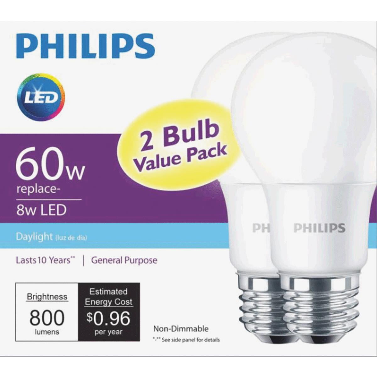 Rodeo scannen micro Philips LED Light Bulb, A19, Daylight, 60 WE, 2 Ct - Walmart.com