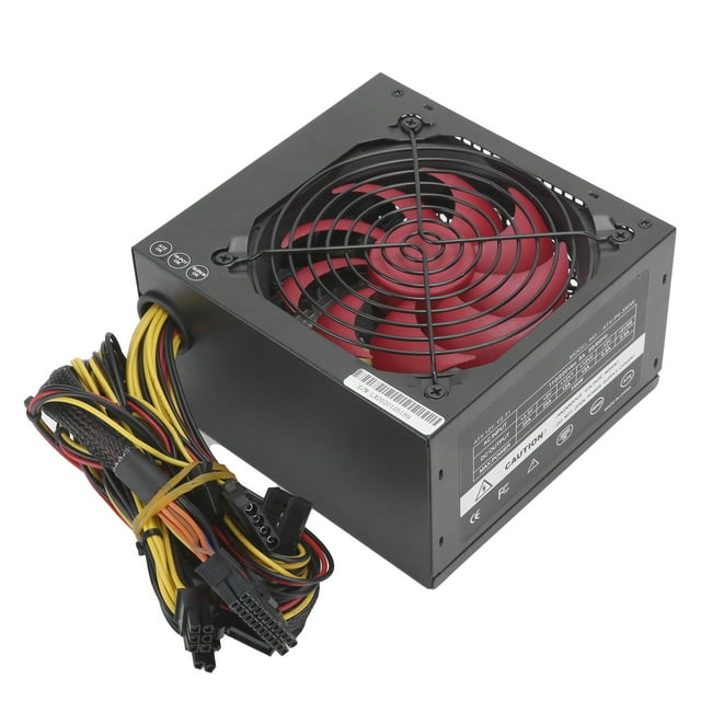 Computer Power Supply, Low Energy Consumption Low Noise Red Fan PC Power Supply, For Desktop Computer US Plug