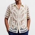 thumbnail image 2 of Mens Striped Knit Crochet Shirt See Through Hollow Out Casual Short Sleeve Button Down Beach Shirts (M-3XL) Multicolor, 2 of 9