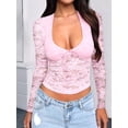 thumbnail image 4 of Women Y2K Lace Crop Top U Neck Bow Club Concert Clothes Going Out Tops Pink L, 4 of 7