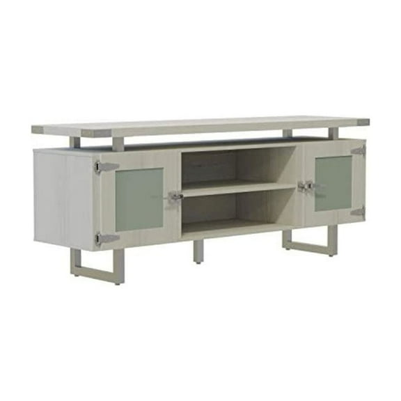 Safco Mirella Low Wall Cabinet with Glass Doors - 72" x 20" x 29.5" x 1.6" - Material: Glass Door, Particleboard, Laminate - Finish: Smoke Door, White Ash