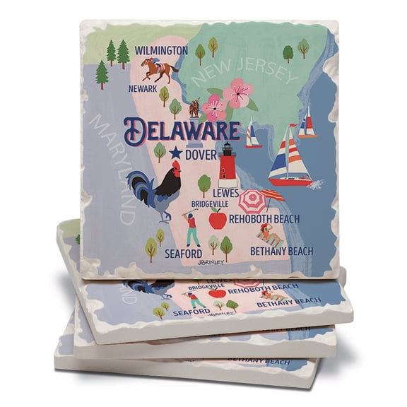 Thirstystone Delaware Attractions Tumbled Tile Coaster Set 4 Pack