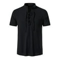 thumbnail image 1 of Camisa de manga corta de algodón y lino para hombre - Cuello alto Henry, estilo playero/medieval, tallas S-XL, tejido de lino, 1 of 5