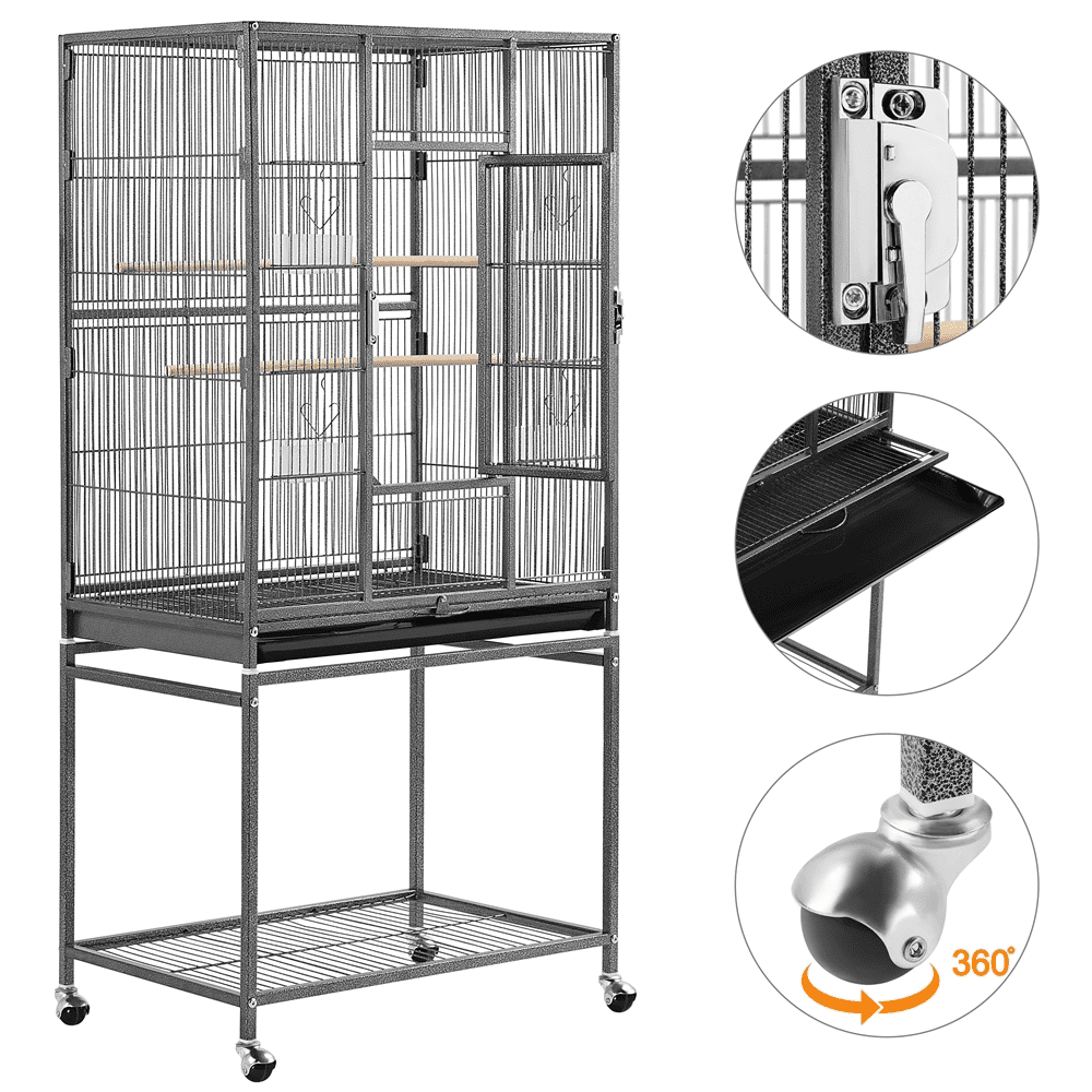 Alden Design 54"H Metal Pet Cage with Detachable Stand for Small Animal , Black