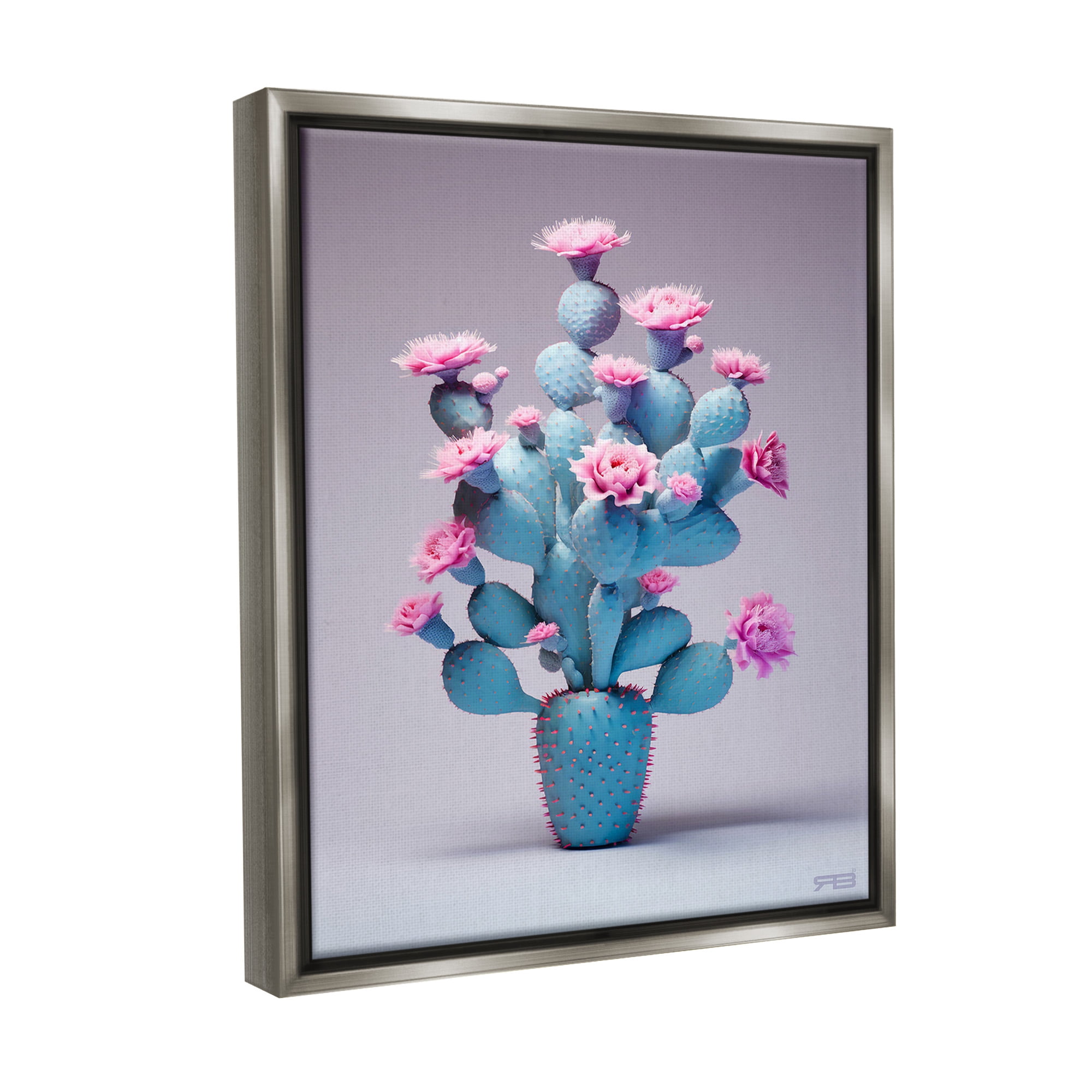 Stupell Industries Modern Cactus with Flowers Botanical & Floral Painting Gray Floater Framed Canvas Art Print Wall Art, 25 x 31