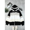 thumbnail image 1 of POGLIP Manteau Sherpa à Fermeture Éclair Colorblock Noir pour Femmes avec Capuche, 1 of 6