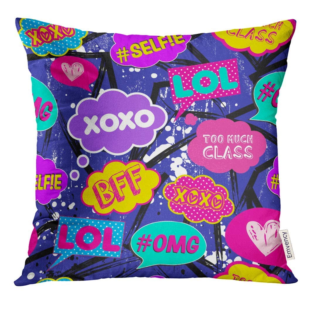 EREHome Abstract with Pop Comicspeech Bubbles Modern Grunge for Girls and  Boys LOL XOXO Selfie BFF Pillow Case 18x18 Inches Pillowcase