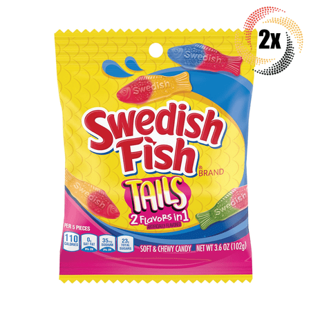 2x Bags Swedish Fish Tails 2in1 Flavors Soft & Chewy Gummy Candy | 3.6oz