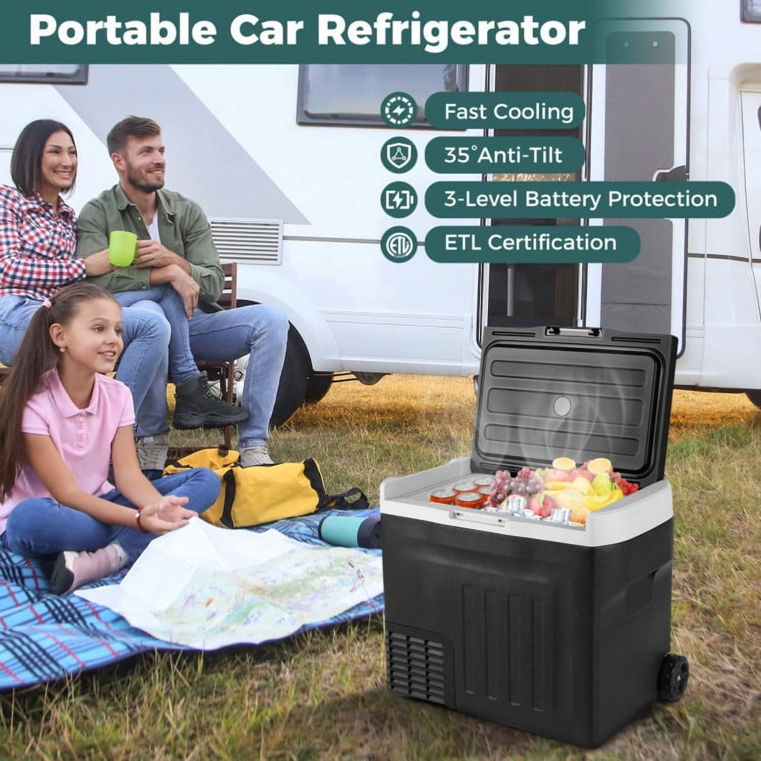 YYAo Cooler Ice Chest, Insulated Cooler,12V Car Refrigerator 42QT with Touch Panel and Removable Divider-L