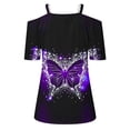 thumbnail image 5 of ICHUANYI Clearance Women Summer Zipper V-Neck Short Sleeve Print Strapless T-Shirt Tops Blouses(Purple, S) ICHUANYI WER2023081111018, 5 of 5