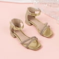 thumbnail image 5 of Girls Sandals Flower Girl Low Heel Open Toe Dress Shoes Wedding Party Pumps, Evening Shoes(Gold,5.5-6 Years), 5 of 8