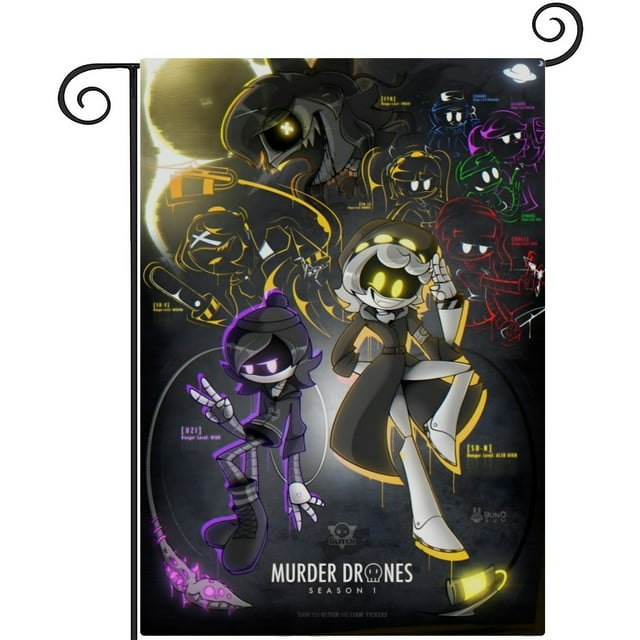 Murder Drones -bandera de jardín temática. Regalo perfecto para fans, amigos y familiares, ideal para actividades al aire libre y decoración de fiestas.28CM*45CM