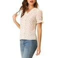 thumbnail image 4 of INSPIRE CHIC Women's Cherry Print Ruffle V Neck Short Sleeve Summer Blouses XS Beige, 4 of 6