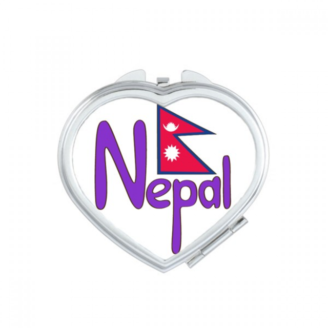 Nepal National Flag Red Purple Pattern Heart Mirror Travel Magnification Portable Handheld Pocket Makeup
