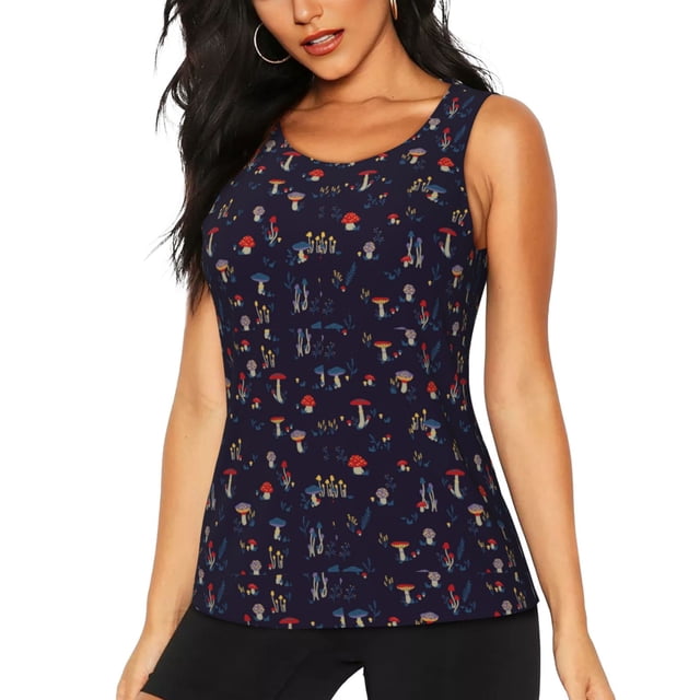 Fotbe Mushrooms3 Blusas Sin Mangas para Mujer – Estilo Casual, Corte Suelto, Slim-Fit, Cuello Redondo Deportivo, Tops de Verano para Gimnasio y Yoga-Small