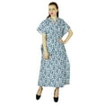 thumbnail image 3 of Bimba Women Blue Cotton Long Kaftan Floral Printed Custom Caftan Night Gown, 3 of 5