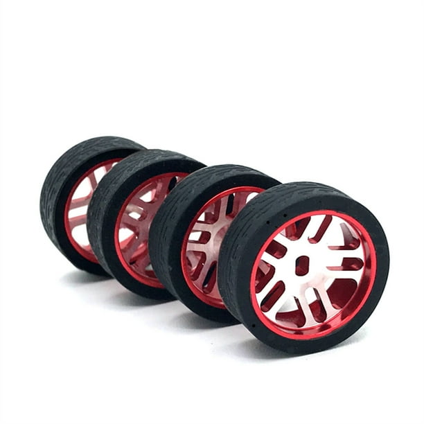 Bewildely 4 Uds 1/28 neumático de carreras de Control remoto reemplazo de Metal pieza de neumáticos modificados suministros de repuesto para Kits de construcción modelo rojo
