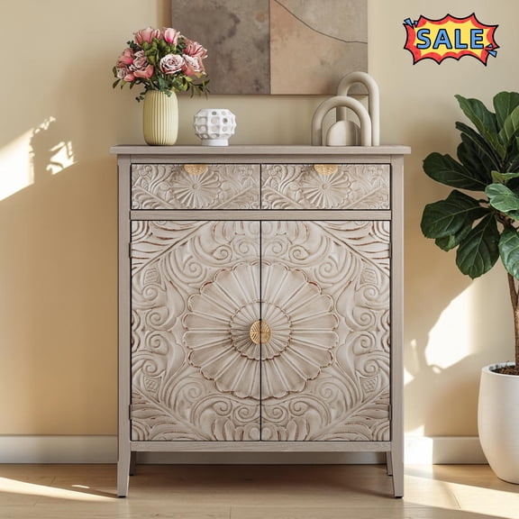 Tcbosik Farmhouse Buffet Cabinet with Drawer and 2 Doors, Kitchen Storage Cabinet, Cupboard with Adjustable Shelf, Accent Cabinet for Living Room, Dining Room, Natural