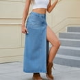 thumbnail image 5 of ZVNAΖH Jean Skirts for Women Denim Skirt Long Solid Color Elastic Waist Split Cowboy Skirt, 5 of 7
