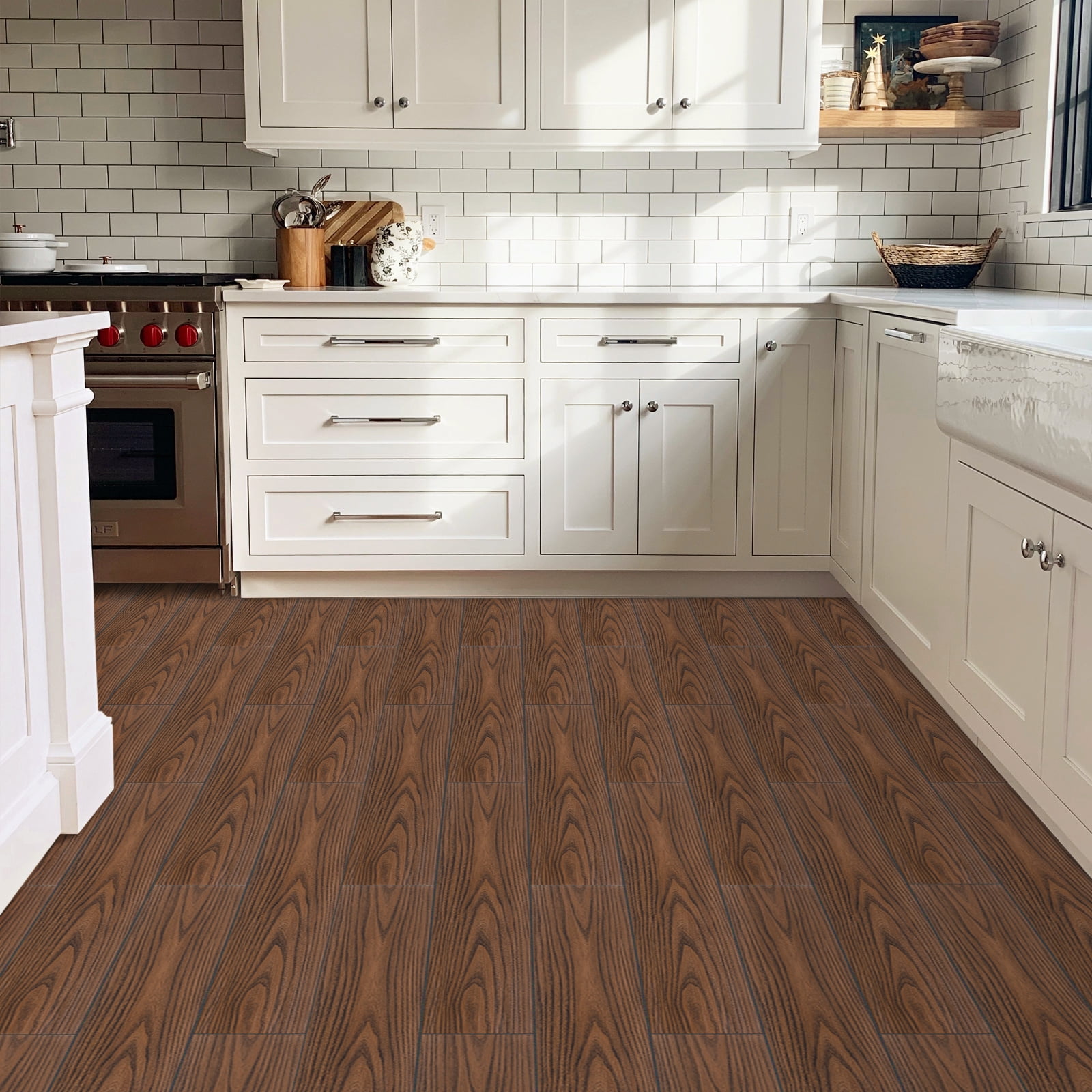 Abyssaly 35" x 6" 10 Pcs Peel and Stick Flooring Tile Natural Red Wood Grain Look Vinyl Plank Flooring Waterproof and Self Adhesive for Bathroom Kitchen Living Room Bedroom DIY