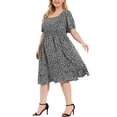 thumbnail image 4 of Agnes Orinda Women's Plus Size Ruffle Hem Short Sleeve Smocked Waist Floral Midi Shirtdress 4X Black, 4 of 8