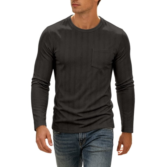 JIAYUE Men's T Shirt Long Sleeve Round Neck Knit Sweater Casual Pullover Tops With Pockets Soft Comfortable Slim Fit Solid Color Daily Lightweight Wear For Male Shirts