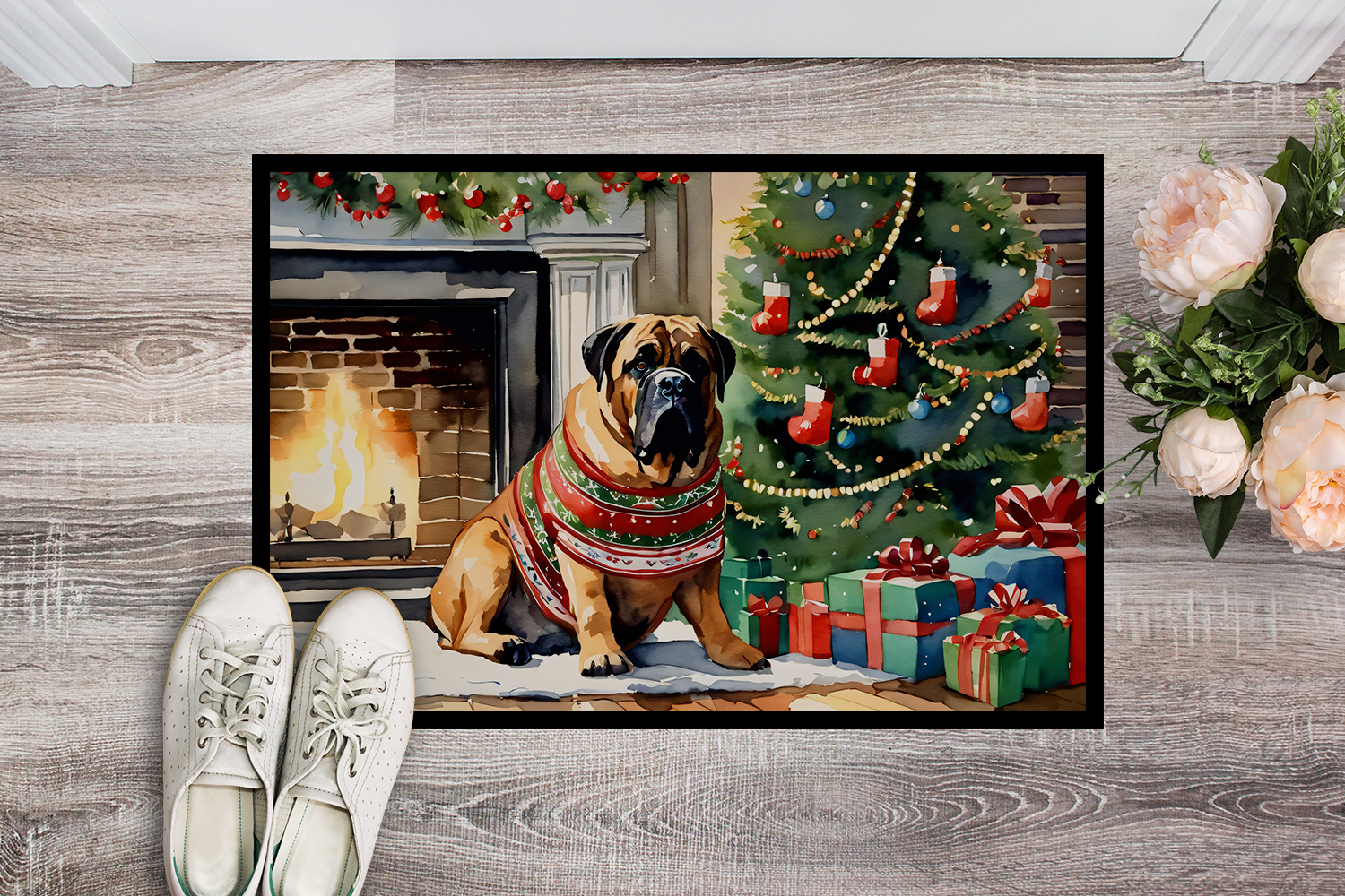 Carolines Treasures DAC2624MAT 0.15 x 18 x 27 in. Bullmastiff Cozy Christmas Doormat