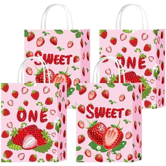 10Pcs Strawberry Gift Paper Bags with Handles Colorful Fruity Party Favor Bags for Birthday Shower Candy Treats Small Gifts