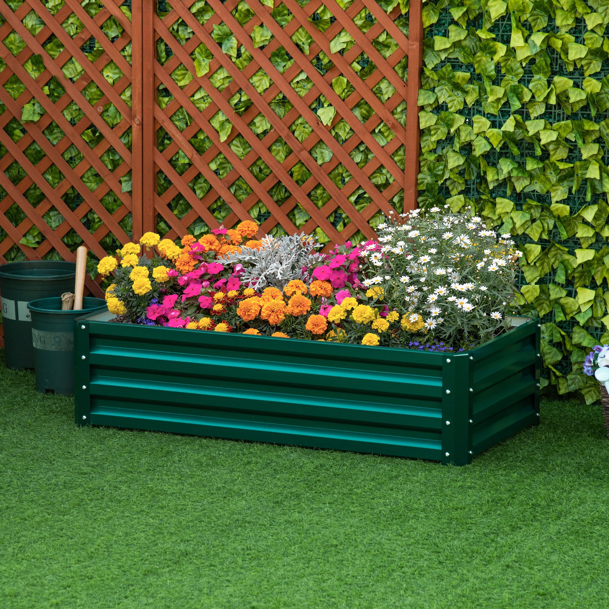 Outsunny 4' x 2' x 1' Galvanized Raised Garden Bed Planter Raised Bed with Steel Frame for Vegetables, Flowers, Plants and Herbs, Green