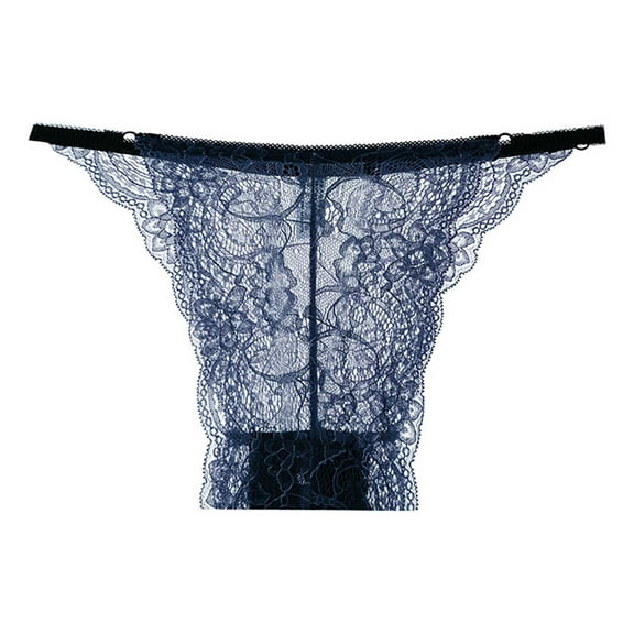 Rohuuque Invisibles Lace Thongs for Women Sheer No Show Thongs Single Strap Low Rise Underwear Comfort Thongs Blue