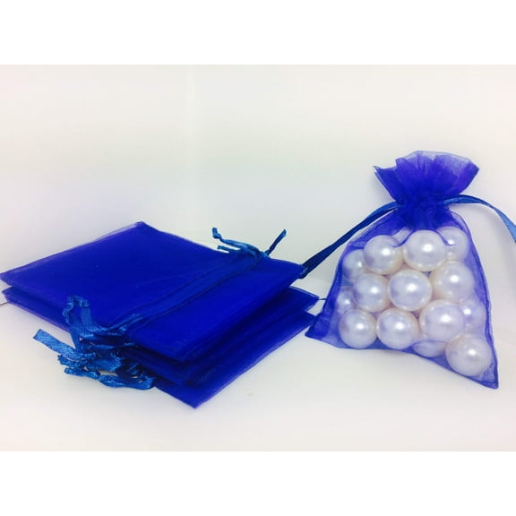 3" X 4" Royal Blue Drawstring Sheer Organza Bags (24 Pieces)