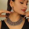 thumbnail image 2 of Indian Bollywood Traditional Jhumka Jewellery Set for Women Large Big Tassel Beaded Kundan Ethnic Wedding Wear Party Festival Choker Necklace Earrings Maang Tikka Traditional Fashion Antique Jewelry, 2 of 6