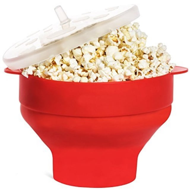silicone microwave popcorn popper bucket with lid, collapsible popcorn