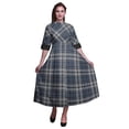 thumbnail image 1 of Bimba Check Button Down Dress Print Mandarin Collar Roll Up Sleeves Shirt Dress-X-Large, 1 of 5