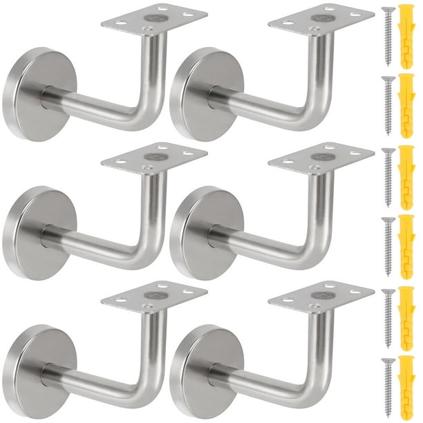 KINJOEK 6 Pack Stainless Steel Handrail Brackets Flat Handrail Brackets