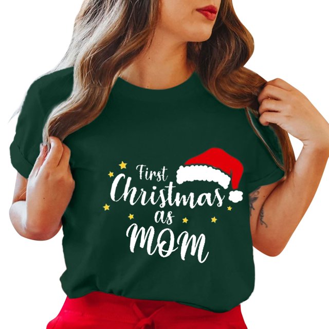 Gibobby Tops navideños para Mujer Camiseta de manga corta con cuello redondo y estampado de Navidad para mujer(Verde,M)