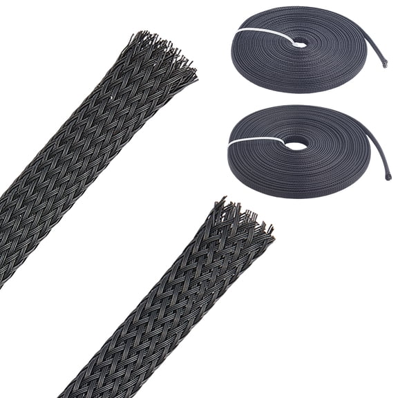 65.6 ft 2 Sizes PE Cable Protectors Expandable Sleeving Tubing Flexible Wire Mesh Sleeve Loom Black Wiring Harness Cord Wrap Cover Organizer Sheath