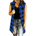 thumbnail image 2 of TGSLY Women's Plaid Long Vest Jacket Lightweight Collared Button Down Open Layering Gilet Dressy Casual Sleeveless Cardigan Coat XL, 2 of 7