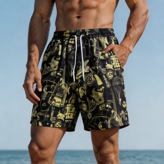 Atogsazn Mens Summer Printed Shorts Casual Wide Leg Quick Dry Swim Trunks Loose Fit Lightweight Trouser Beach Black M Fashion