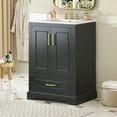 thumbnail image 2 of Euroco 24"Bathroom Vanity with Sink, MDF Cabinet with Solid Wood Frame, 1 Divided Drawer and 2 Soft Close Doors with Dual Door Storage Racks, Freestanding Vanity, 2 of 9
