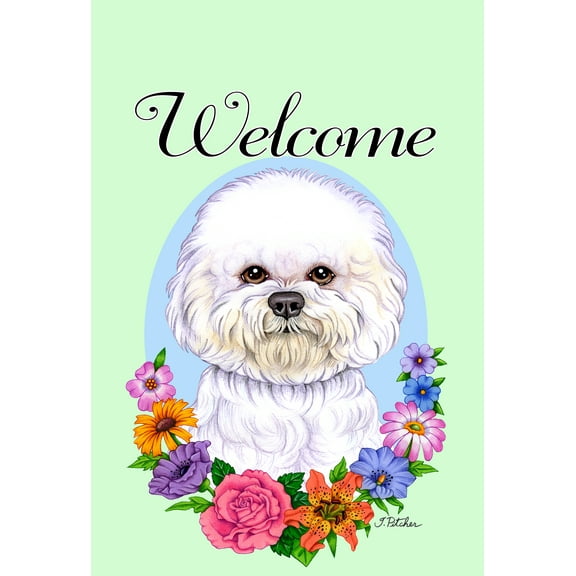 Bichon Frise Show Cut - Best of Breed Welcome Flowers Garden Flags