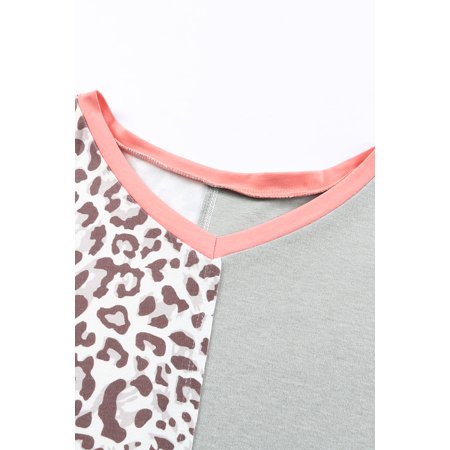 GCKG Women's Leopard Color Block V Neck Plus Size Top (US 14-16)1X