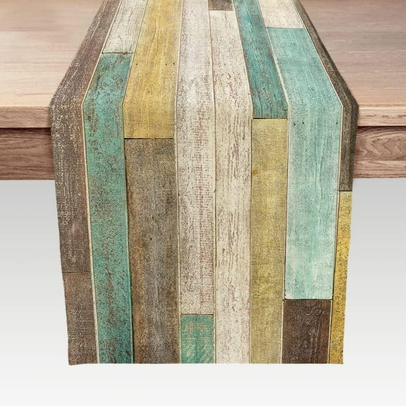 Linen Burlap Table Runners, Rustic Barn Wood Brown Teal Table Runner, Farmhouse Table Decor for Kitchen Dining Room Coffee Table 13 x 72 Inches