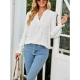 thumbnail image 6 of Liacowi Women Casual Shirt Swiss Dot V Neck Puff Sleeve Loose Fit Tops Solid Color T Shirt, 6 of 8