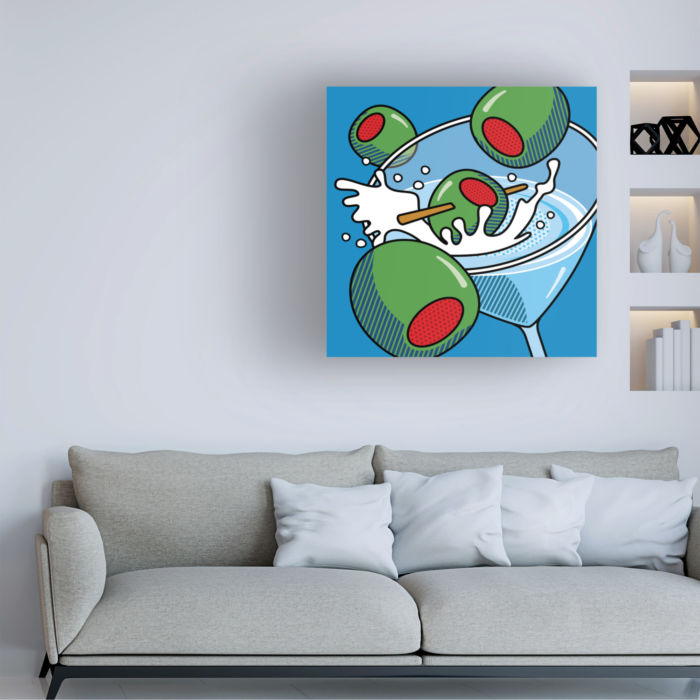 Ron Magnes 'Martini With Olives On Blue' Canvas Art