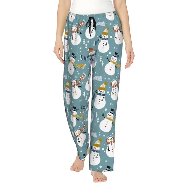 Balery Snowflake Scarf Snowman Pantalones de pijama para mujer, pijamas ultraligeros, pantalones de estar por casa-Small