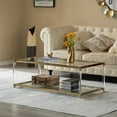 thumbnail image 2 of Acrylic Rectangular Modern Gold Metal Coffee Table with Tempered Glass and Shelf for Office, Dining Room, Entryway, 2 of 7