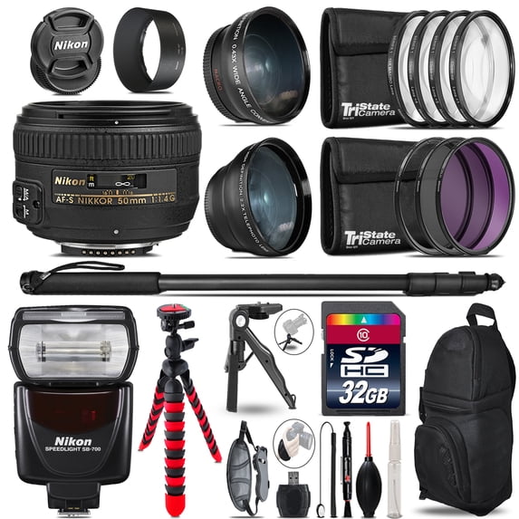 Nikon AF-S 50mm 1.4G + SB-700 AF Speedlight - 3 Lens Kit - 32GB Accessory Kit (International Version)