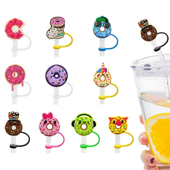 10PCS Donut Straw Covers, Reusable Silicone Straw Toppers for 8mm Straws, Cute Drink Straw Caps for Beverages, Coffee, Milk Tea, and Party Decorations