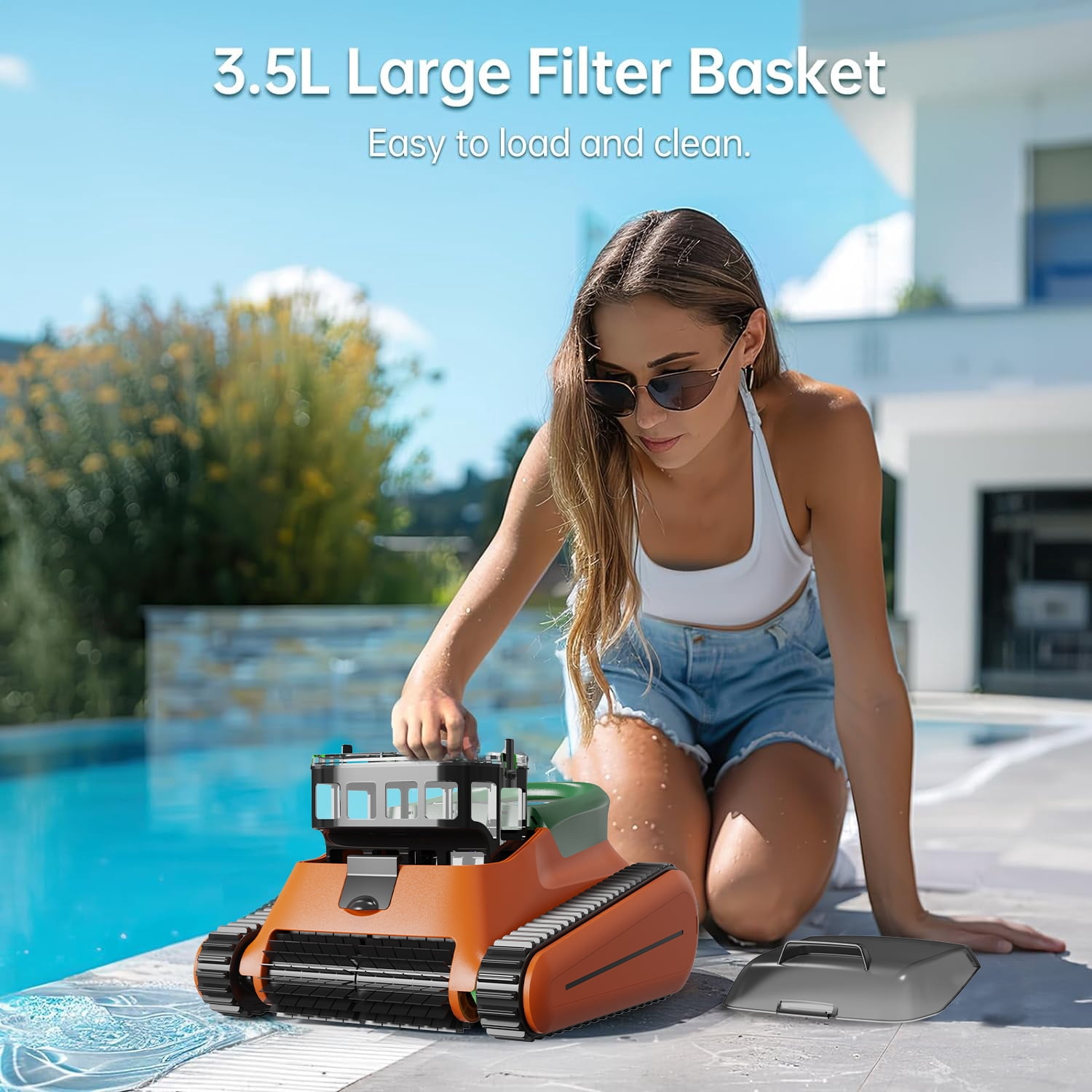 Seauto Automatic Pool Cleaners Robotic Pool Cleaner Dual-Motor Swimming Pools Cleaning 250μm Fine Filter
